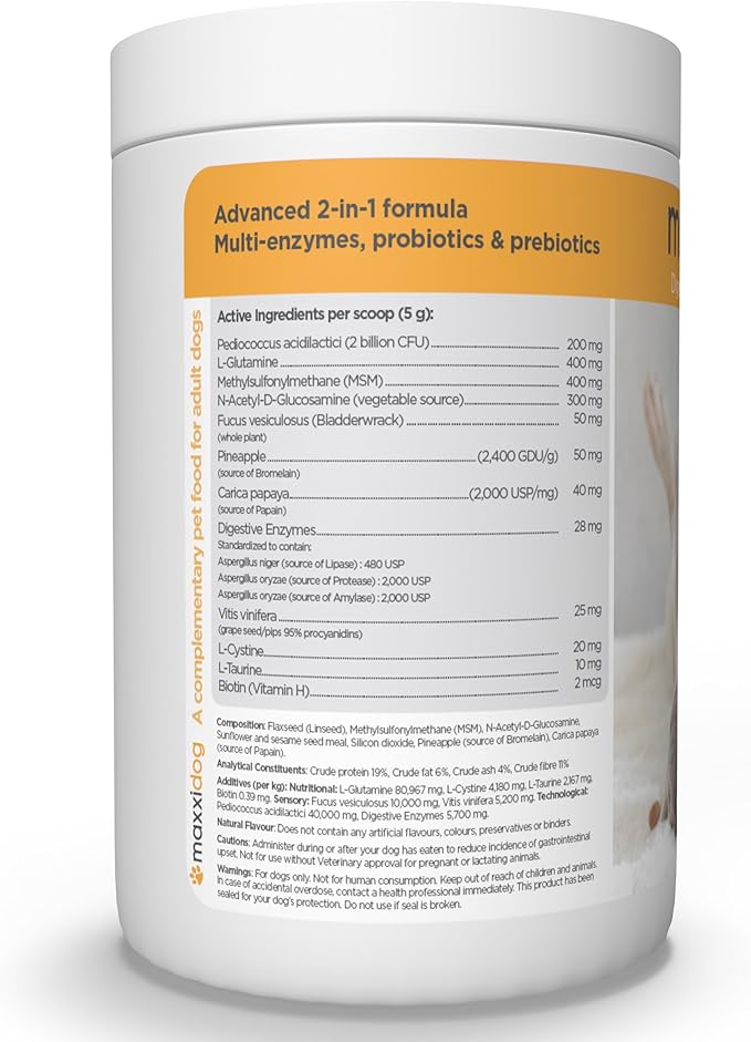 maxxipaws maxxidigest+ Prebiotic & Probiotic for Dogs 13.2oz | Dog Probiotic Powder with Advanced Digestive Enzymes for Gut Health & Immunity | Supports Digestion, Food Sensitivities & Itchy Skin