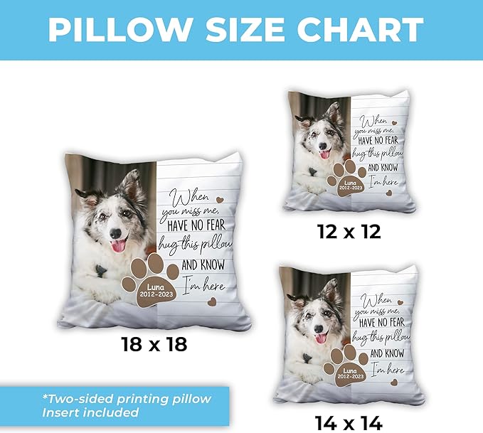 Hyturtle Personalized Pet Photo Memorial Pillow with Insert 12"x12" Double-Sided Printed Sympathy Gifts for Loss of Dog - Dog Remembrance Gifts -Custom Pet Memorial Gifts - Hug This Pillow Home Decor