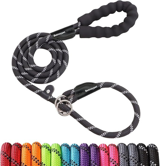 Slip Leads Dog Leash - 4/5/6/8/10 FT Heavy Duty Training Leashes - Reflective & Comfortable Handle for Small Medium Large Dogs (1/2''- 5FT, Black)