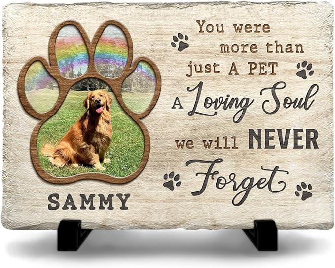 Dog Memorial Stone - Custom Rainbow Pawprint Stepping Stones - Bereavement Gift for Pet Lover - Personalized Dogs Photo with Meaningful Quotation Options - Sympathy Home Décor
