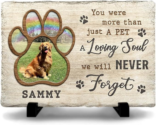Dog Memorial Stone - Custom Rainbow Pawprint Stepping Stones - Bereavement Gift for Pet Lover - Personalized Dogs Photo with Meaningful Quotation Options - Sympathy Home Décor