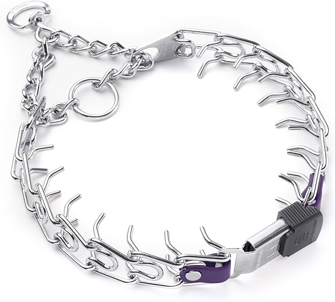 Herm Sprenger Chrome Plated Steel Dog Collar with Short Links and Quick Release ClicLock Buckle and Biothane Insert Made in Germany 20in x 3.0mm (Neck Size up to 16-17in) (Violet Purple)