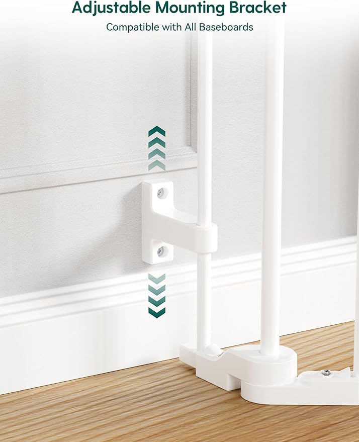 Babelio 104" Extra Wide Baby Gate, 30" Tall Auto Close Dog Fence for Stairs Doorways Fireplace, Hardware Mounted Pet Gate Indoor, Foldable 5 Metal Panels, White