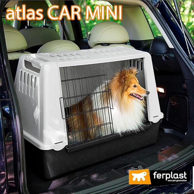 Ferplast Car Carrier for Dogs ATLAR CAR Mini, Pet Carrier, Ventilation grids, Draining pad Included, 72 x 41 x h 51 cm Grey