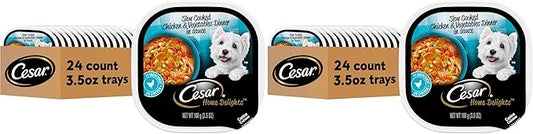 Cesar Home Delights Adult Wet Dog Food,Slow Cooked Chicken & Vegetables Dinner in Sauce,Wet Food for Dogs,3.5 oz Tray,24 Count (Pack of 2)