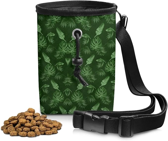 Green Leaves Pet Treat Pouch Multiwear Puppy Training Pouch Treat Pouches for Pet Training, Dog Trainer Essentials Supplies Reward Pouch with Waist Belt Shoulder Strap