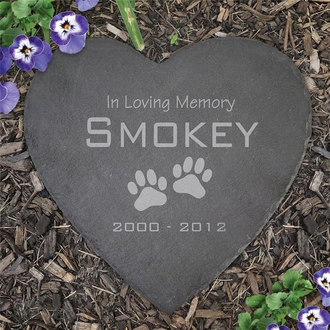 GiftsForYouNow Engraved in Loving Memory Paw Prints Personalized Pet Memorial Garden Stone, 10", Dog Headstone, Heart Shaped Slate