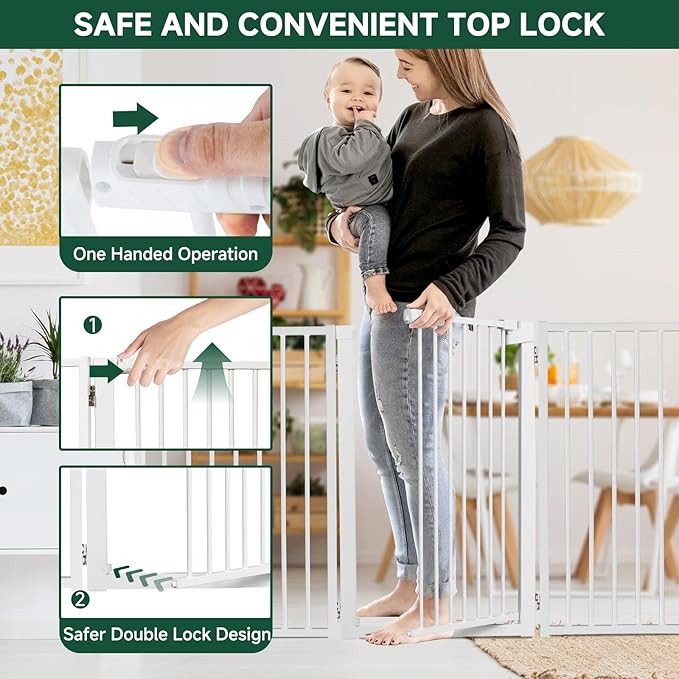 Snagle Paw Metal Freestanding Dog Gate with Door,120” W x 36” H Dog Fence with Support Feet for Doorways, Stairs and Hallways, Portable Pet Gate for Indoor Use (6 Panel, White)