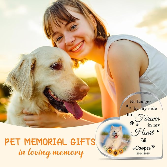 Personalized Pet Memorial Plaque, Dog Memorial Gifts for Loss of Dog, Pet Memorial Gifts for Dogs, Loss of Dog Cat Sympathy Gift, Pet Remembrance Gift, Custom Dogs Heart Shape Acrylic Plaque Keepsakes