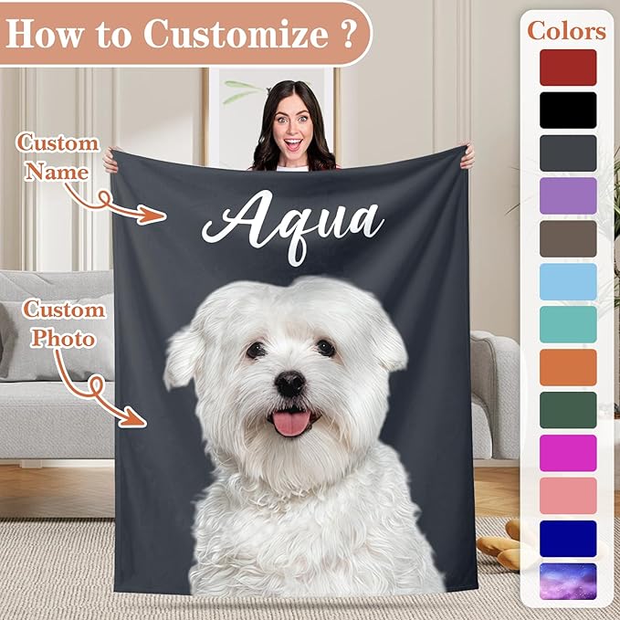 Pet Memorial Blanket Gift - Personalized Dog Memorial Blanket with Photo Name, Pet Sympathy Gifts for Dogs Lovers, Custom Loss of Dog Grief Blankets, Pets Remembrance Bereavement Gifts (1 Photo)