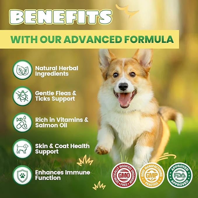 Flea and Tick Prevention for Dogs & Oral Flea & Tick Prevention for Dogs and Cats, with Multivitamin for Pets - Supports Healthy Skin & Coat