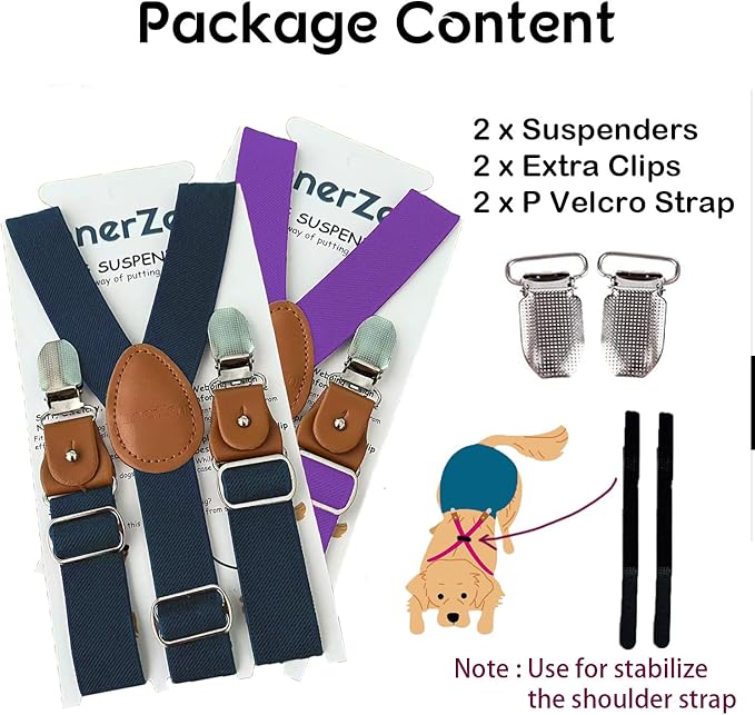 2 Pieces Dog Diaper Suspenders Escape Proof, Adjustable Belly Band for Male Dogs and Diaper Holder for Female Dogs in Heat, Washable & Reusable with 3 Clips(Black&Purple,S/M)
