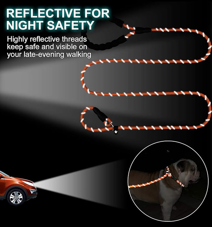 TagME Slip Leads for Dogs that Pull, 6 FT No-Pull Training Leash with Lock, Escape-Proof Design, Reflective & Padded Handle for Large Dogs, Orange