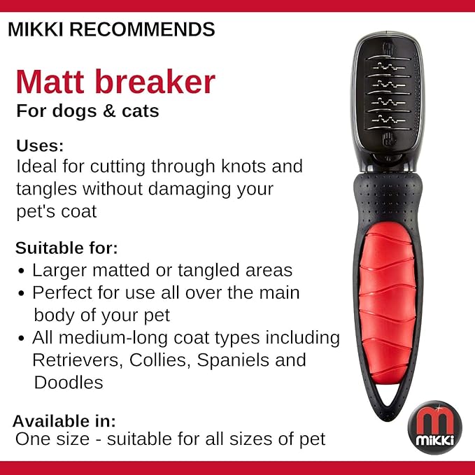 Mikki Dog, Cat Matt Breaker Rake - Matt and Tangle Remover - De-Matting Comb Tool for Pets