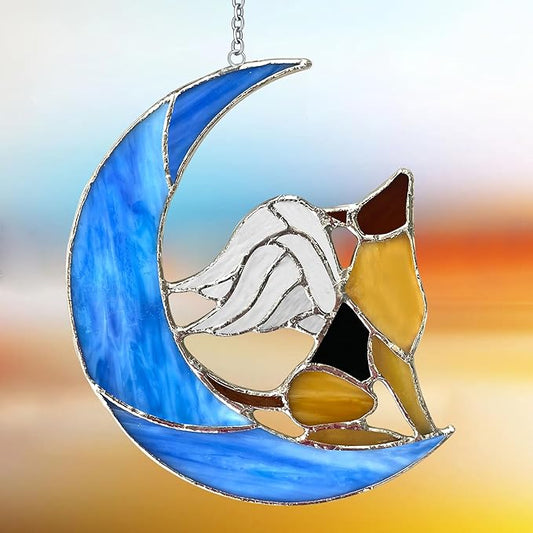 Dog Memorial Gifts for Loss of Dog - Pet Memorial Gifts for Dogs-Angel German Shepherd on Blue Moon Stained Glass Window Hanging, Dogs Passing Away Sympathy and Remembrance Comforting Pet Loss Gifts
