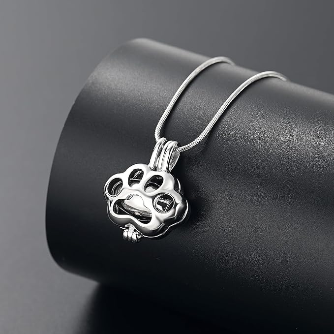 Pet Cremation Jewelry for Ashes Paw Memorial Locket Urn Necklace Keepsake Cremation Jewelry for Dog/Cat (Silver)