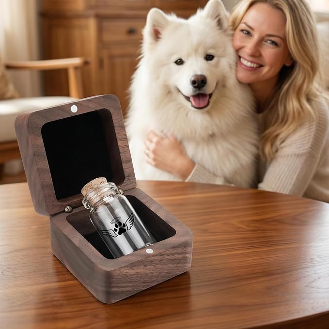 SOITIS Small Pet for Dogs Cats Urns for Ashes Wooden Box, Small Glass Urn for Pets Ashes Keepsake, Pet Urns for Ash Funeral Keepsake Urn for Dog Ashes