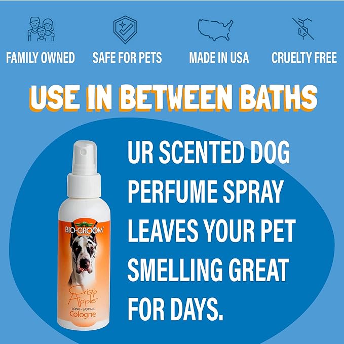 Bio-groom Crisp Apple Dog Cologne - Deodorizing Spray, Bathing Supplies, Puppy Wash, Cat & Dog Grooming Supplies, Cruelty-Free, Made in USA - 8 fl oz 1-Pack