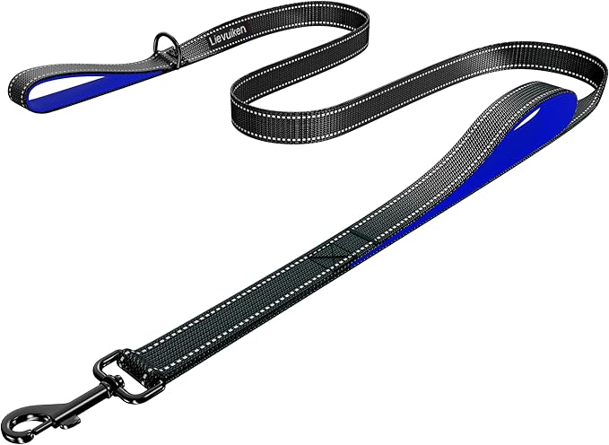 Dog Leash 6.5ft Long, Double Handle Dog Leash for Safety Control Training, Heavy Duty Dog Leads with Traffic Padded Handles, Reflective Leashes For Small Medium Large Dogs(6.5ft, Black Blue)