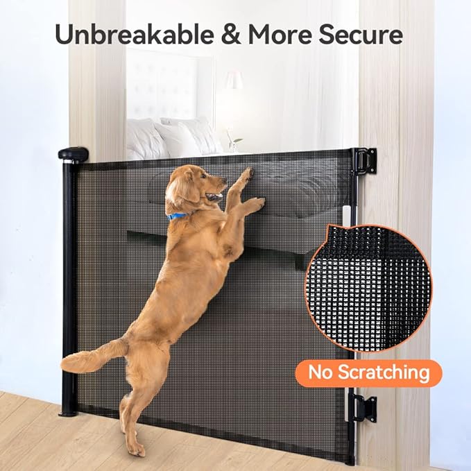 COMOMY Retractable Baby Gate for Stairs, 0-55" Mesh Dog Gate for House Doorways Hallways, 33" Tall Extra Wide Child Safety Gate for Kids Pets, Indoor and Outdoor (Black)