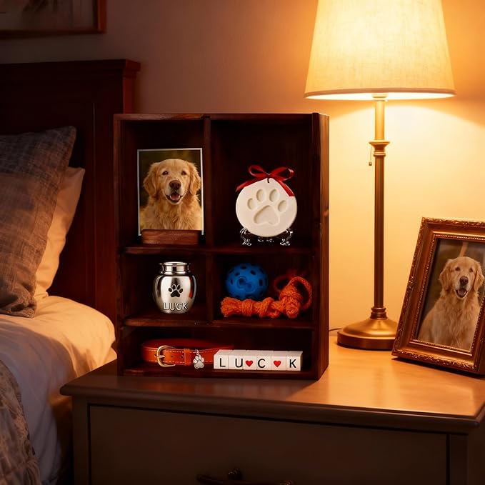 Dog Memorial Shadow Box with Pen,11x4x14 Inch Pet Ashes Keepsake Wall-Mountable Display Case for Dog /Cat Loss Sympathy Gifts - Wooden