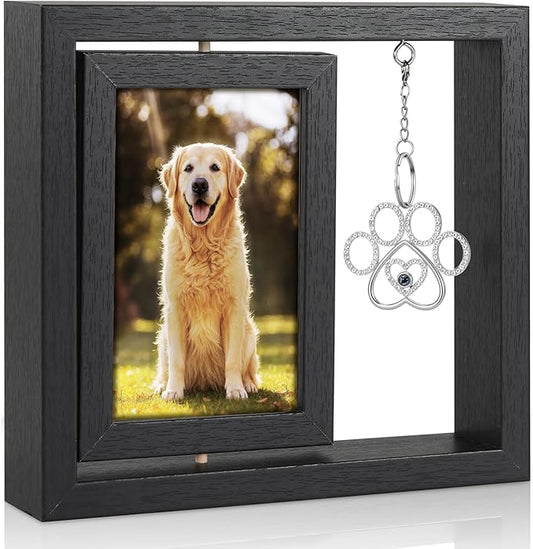 Uross Dog Memorial Gifts for Loss of Dog- Pet Memorial Remembrance Bereavement Sympathy Gifts for Dogs, Rotating Wooden Dog Passing Away Gifts Picture Frame for 4x6 Photo- Black