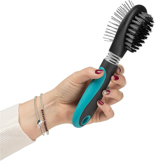 Mikki Dog, Cat Combi Brush Removes Knots, Tangles -2 sided -Nylon and Ball Pin for Medium to Large Pet