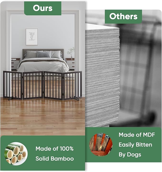 Dog Gates for Doorways, Foldable Dog Gate Indoor, Freestanding Pet Gates for Doorways Bedroom, Puppy Gate with Metal Support Feet, Room Divider 4 Panels (Brown)
