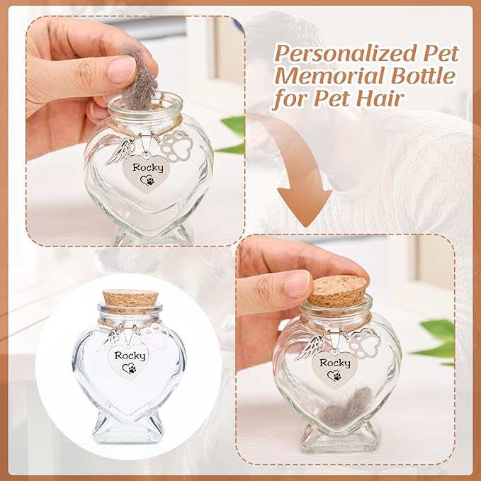 Pet Memorial Bottle for Pet Hair,Keepsake for Dog Hair with Heart Shape Glass,Pet Fur Memorial Fur Urn (Heart)