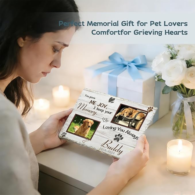 Goodoo Dog Memorial Gifts for Loss of Dog, Personalized Pet Memorial Stone Plaque, Sympathy Gift for Pet Lovers, Changing Colorful Background to Paint Loving Memory, Garden Decor