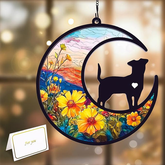 Dog Memorial Gifts for Loss of Dog, Pet Angel Memorial Suncatcher with Sympathy Card, Loss of Pet Sympathy Gift Dog, Dog Remembrance Gift Flower Sunshine