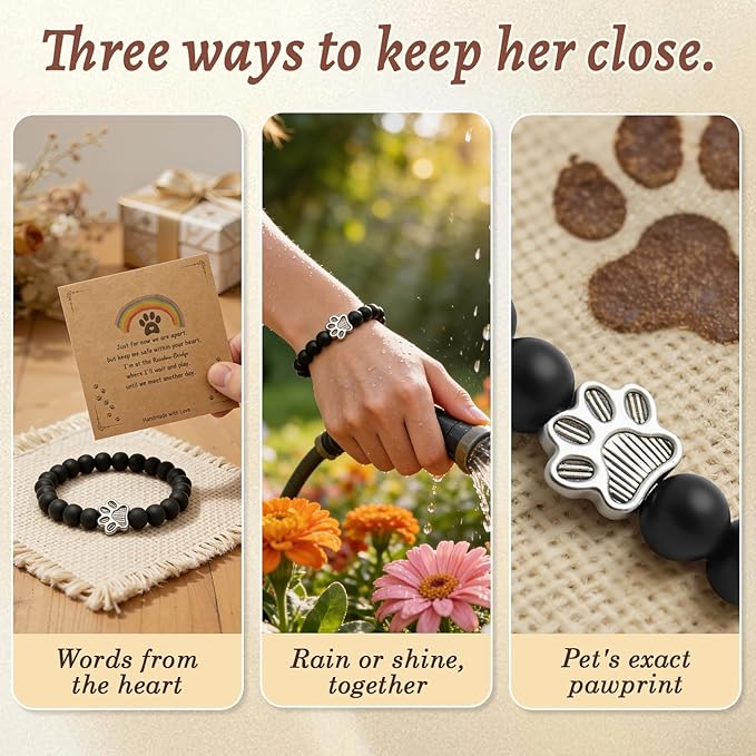 Dog Memorial Bracelet – Adjustable Pet Keepsake with Paw & Heart Charm, Sympathy & Remembrance Gift for Dog Loss, Cat & Pet Bereavement, Matte