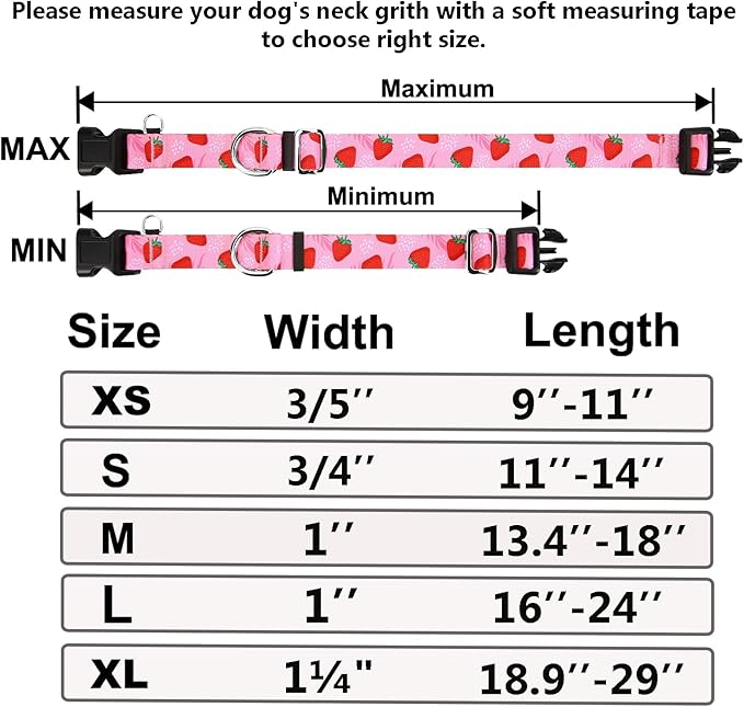 Martingale Collar for Dogs with Buckle Adjustable Nylon Slip No Pull Training Dog Collars (Pink Strawberry, Small)