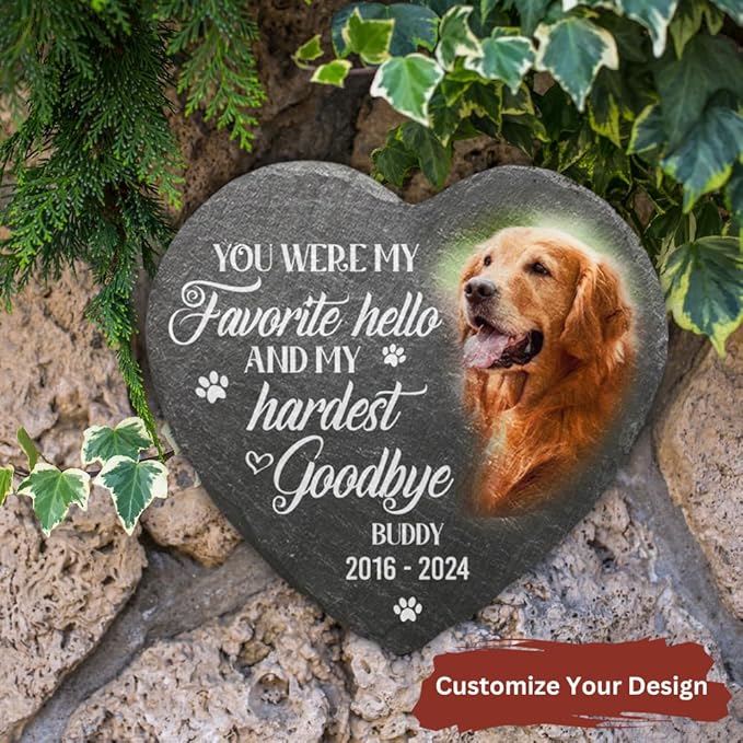 Wrappiness Pet Memorial Stone - Forever in My Heart, Personalized Dog Memorial Gifts, Remembrance Condolences Bereavement Gifts for Loss of Pet Custom Photo (Heart 01, Stone)