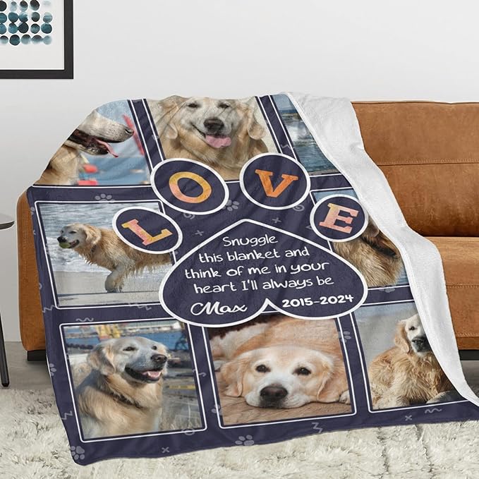 Personalized Dog Memorial Blanket with Photo:Made in USA,Custom Memorial Gifts for Loss of Dog,Cat,Pet,Sympathy Bereavement for Loss of Pet