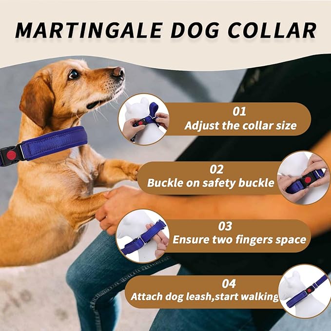 Martingale No Pull Dog Collar for Large Medium Small Dogs, Heavy Duty Nylon Reflective Adjustable Anti Pull Slip Collar with Buckle for Training Walking M Dark Blue