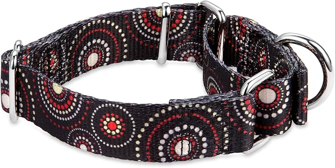 Martingale Dog Collars Colourful Oil Painting Pattern Series - No Pull Pet Collar Silky Soft for Medium and Large Dogs (Medium, 1 Inch Wide, Firework Dots -Black)
