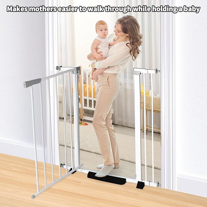 41 Inch Tall Baby Gate Auto Close Dog Gate Adjustable 29.92"-43.71" Wide Pressure Mounted Walk Through Swing Pet Gate for Doorways (White, 29.92"-43.71" Wide)