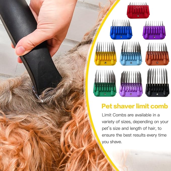 Animal Stainless Steel Attachment 9 Color Guide Comb Set Fit for Most Oster/Wahl/Andis Detachable-Style Clippers (ONLY Snap on Size #10/15/30 blades), Easy to Install