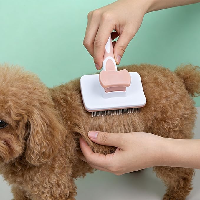 Self Cleaning Slicker Brush for Dogs & Cats, One-Click Self-Cleaning Deshedding Grooming Brush, Skin-Friendly Pet Hair Remover for Long & Short Haired Pets, 1 Pack