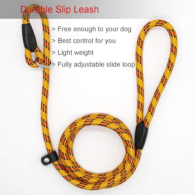 Coolrunner Dog Rope, 5 FT Slip Lead, Adjustable Pet Nylon Leash for Small Medium Dogs 10-80 lb Walking(Yellow)