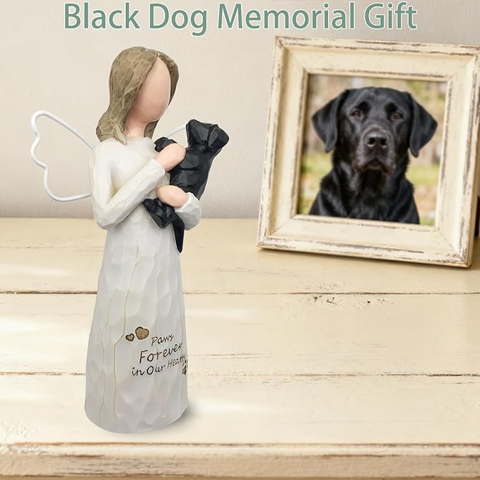 Dog Memorial Gifts for Loss of Dog, Dog Sympathy Gifts in Memory of Passing Away Pet Dog, Resin Dog Angel Figurine for Dog Mom and Dog Lovers, Black