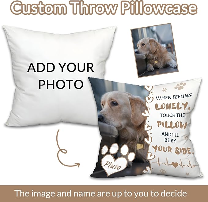 Custom Dog Memorial Throw Pillow with Photo - Personalized Loss of Dog Sympathy Gift for You | Pet Memorial Gifts for Dogs/Cats (Style 1)