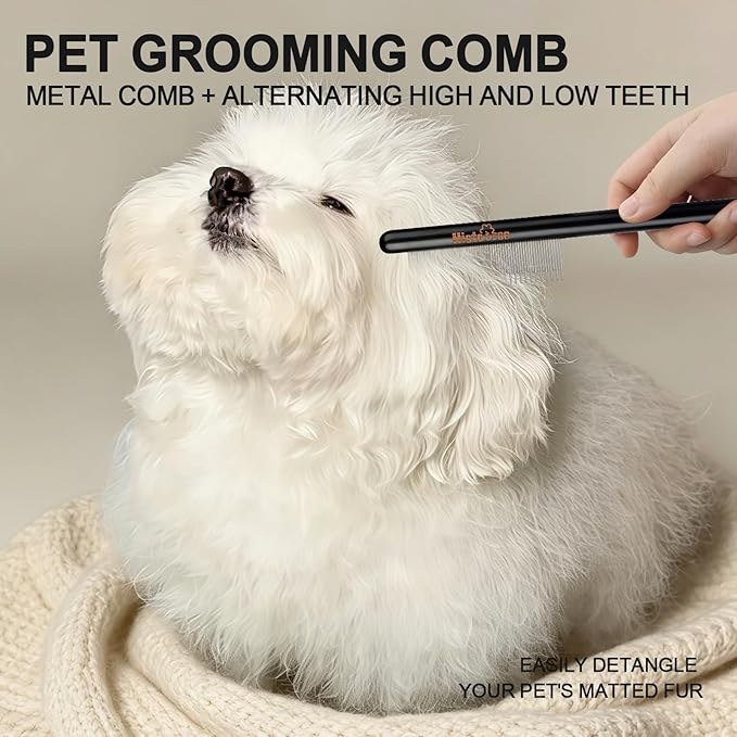 Professional Dog Comb with Wood Handle Fine Tooth Comb Metal Flea Comb Pet Grooming Tool for Dogs and Cats Remove Loose Hair Tangles Dirt Fleas