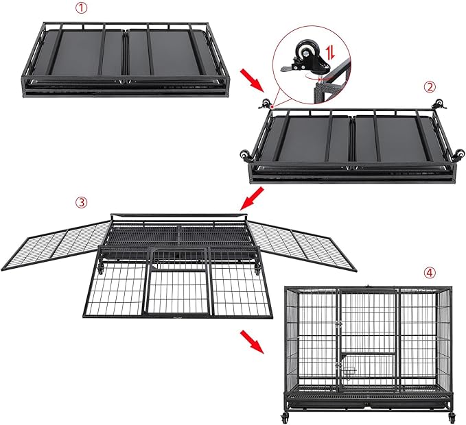Yaheetech 43In Large Dog Crate, Heavy Duty Metal Dog Kennel Collapsible Open Top Pet Cage Kennel with Double Doors, Prevent Escape Locks, Lockable Wheels, Double Tray Indoor Outdoor, Extra Large XL
