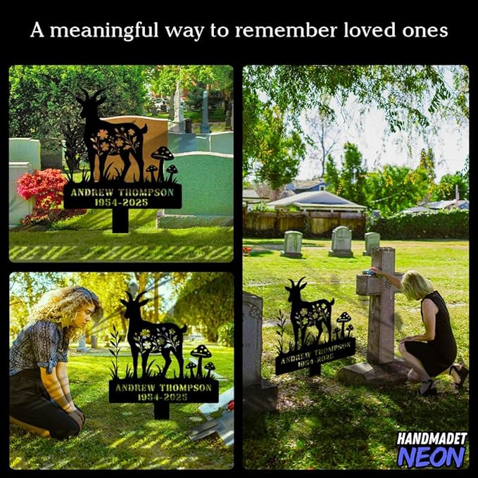 Goat Memorial Metal Stake Personalized Sympathy Gift Custom Name Goat Garden Stake Farm Decor Goat Grave Marker Pet Grave Marker Garden Decor (Goat 02)