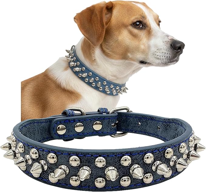 Studded Dog Collar, PU Leather Silver Dome Stud Anti-Bite Collar for Dogs, Adjustable Heavy Duty Punk Style Collar for Small Medium Large Dogs, Pitbull Mastiff Rottweiler Doberman, 5 Colors 4 Sizes