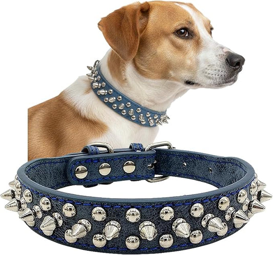 Studded Dog Collar, PU Leather Silver Dome Stud Anti-Bite Collar for Dogs, Adjustable Heavy Duty Punk Style Collar for Small Medium Large Dogs, Pitbull Mastiff Rottweiler Doberman, 5 Colors 4 Sizes