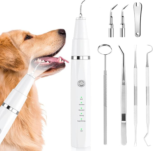 Dog Plaque Remover for Teeth，Pet Ultrasonic Tooth Cleaner，Teeth Cleaning Kit -Tartar Remover for Teeth Stains for Dogs and Cats (White)