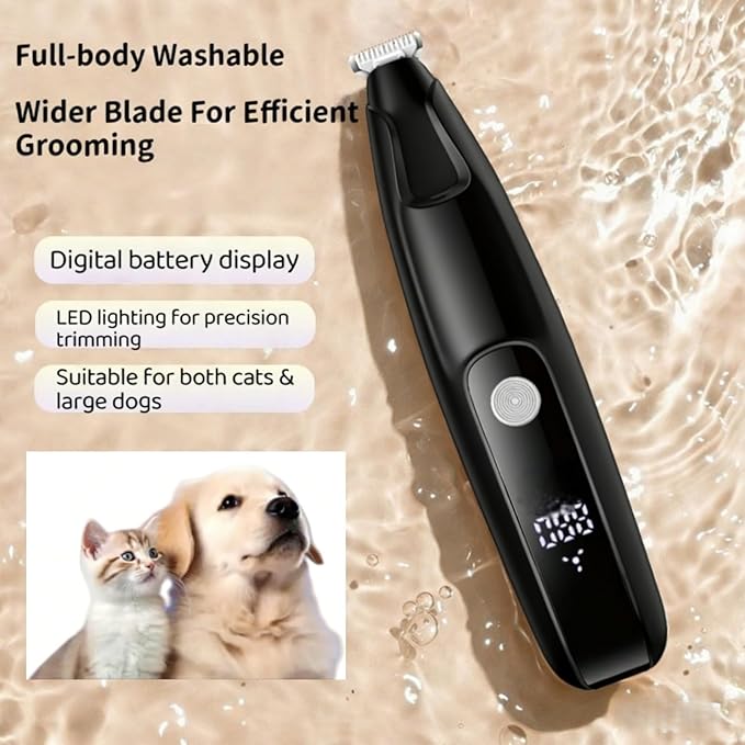 Ultra-Low Noise Dog Paw Trimmer,18mm Wide Blade Paw Groomer with LED Light,USB Rechargeable Paw Shaver with LED Display for Dogs and Cats Black